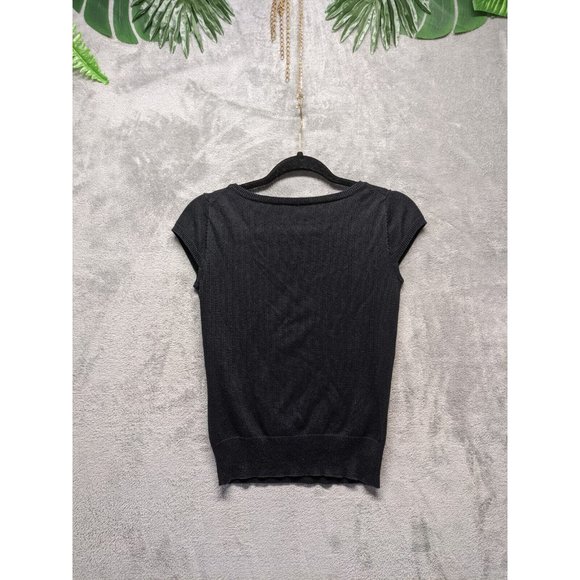 POPULATION Women Knit Top S(4-6) Black Cap Sleeve Embellished Beaded Pullover - Picture 2 of 9